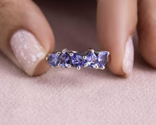 1.8 Ct Violetish Blue Tanzanite Pear Mixed 14k White Gold Half Eternity Ring - Image 5