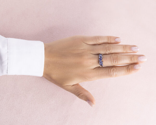 1.8 Ct Violetish Blue Tanzanite Pear Mixed 14k White Gold Half Eternity Ring - Image 7