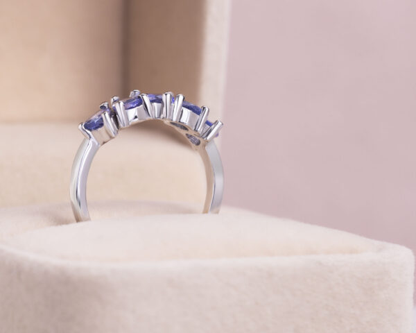 1.8 Ct Violetish Blue Tanzanite Pear Mixed 14k White Gold Half Eternity Ring - Image 2
