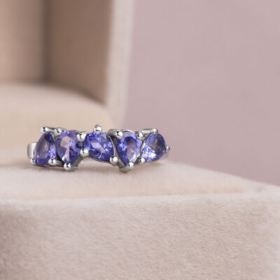1.8 Ct Violetish Blue Tanzanite Pear Mixed 14k White Gold Half Eternity Ring