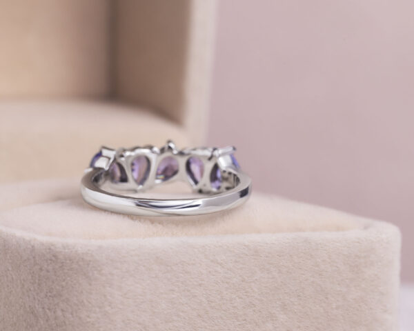 1.8 Ct Violetish Blue Tanzanite Pear Mixed 14k White Gold Half Eternity Ring - Image 4