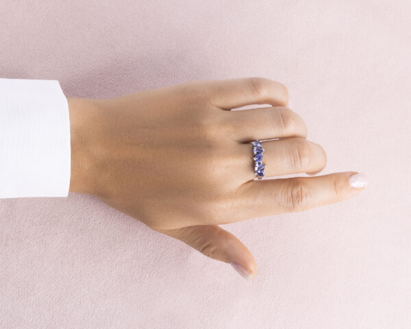 1.8 Ct Violetish Blue Tanzanite Pear Mixed 14k White Gold Half Eternity Ring - Image 6