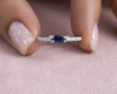 Blue Sapphire Oval Mixed & Natural Diamond Round 0.45 Ct 14k White Gold Ring