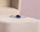 Blue Sapphire Oval Mixed & Natural Diamond Round 0.45 Ct 14k White Gold Ring