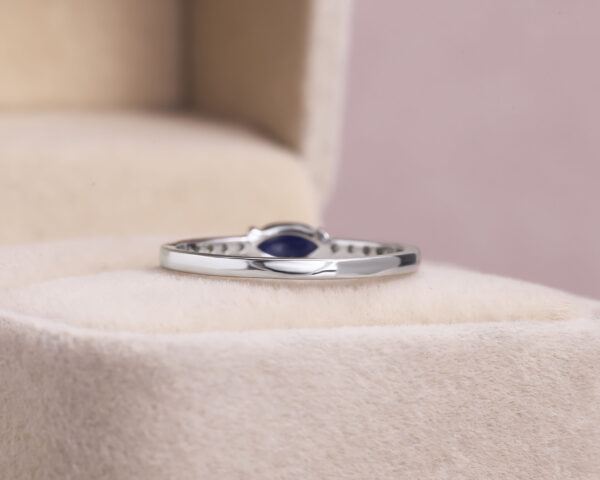 Blue Sapphire Oval Mixed & Natural Diamond Round 0.45 Ct 14k White Gold Ring - Image 4
