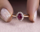 Red Ruby Oval Mixed & Natural Faint-Light Pink Diamond SI2-I1 0.86 Carat 14k Rose Gold Ring