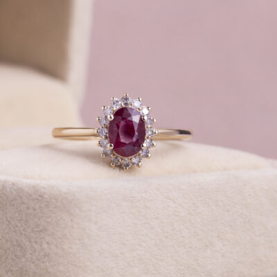 Red Ruby Oval Mixed & Natural Faint-Light Pink Diamond SI2-I1 0.86 Carat 14k Rose Gold Ring