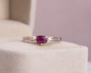 Red Ruby Oval Mixed Transparent & Natural Diamond 0.55 Ct 14k Rose Gold Ring