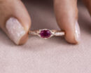 Red Ruby Oval Mixed Transparent & Natural Diamond 0.55 Ct 14k Rose Gold Ring