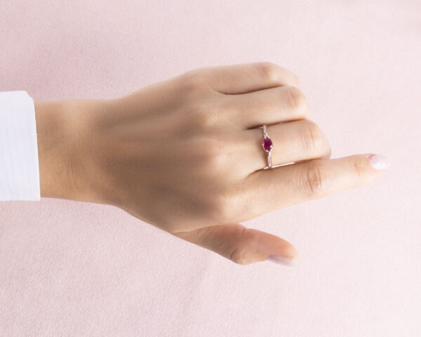 Red Ruby Oval Mixed Transparent & Natural Diamond 0.55 Ct 14k Rose Gold Ring - Image 6