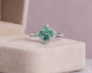 Green Emerald Transparent & Natural Diamond 0.75 Ct 14k White Gold Ring