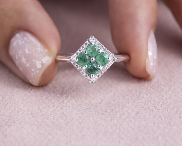 Green Emerald Transparent & Natural Diamond 0.75 Ct 14k White Gold Ring - Image 5