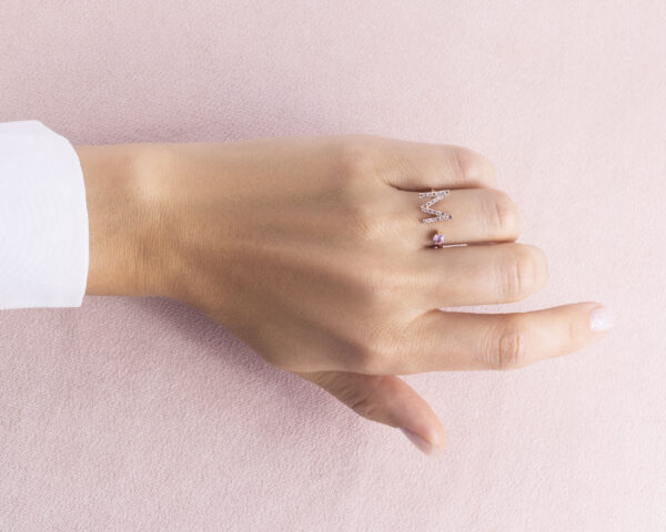 Pink Sapphire & Faint-Light Pink Diamond 0.55 Ct SI2-I114k Rose Gold Designer Ring - Image 6