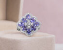 5.6 Ct Bluish Purple Oval Tanzanite & Natural Diamond Round 14k White Gold Ring