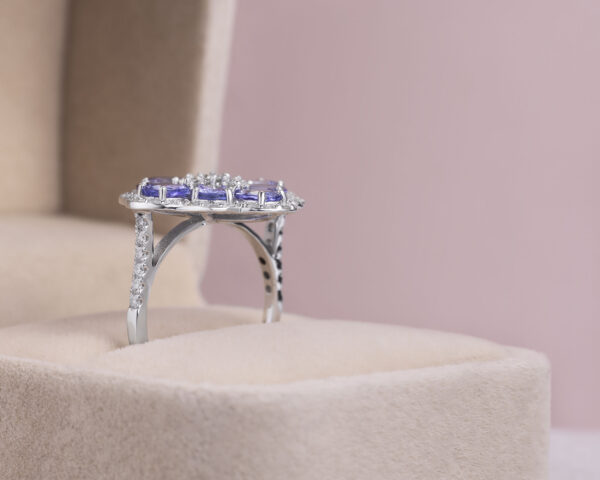 5.6 Ct Bluish Purple Oval Tanzanite & Natural Diamond Round 14k White Gold Ring - Image 2