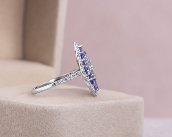 5.6 Ct Bluish Purple Oval Tanzanite & Natural Diamond Round 14k White Gold Ring - Image 3