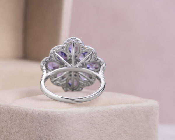 5.6 Ct Bluish Purple Oval Tanzanite & Natural Diamond Round 14k White Gold Ring - Image 4
