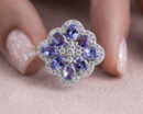 5.6 Ct Bluish Purple Oval Tanzanite & Natural Diamond Round 14k White Gold Ring