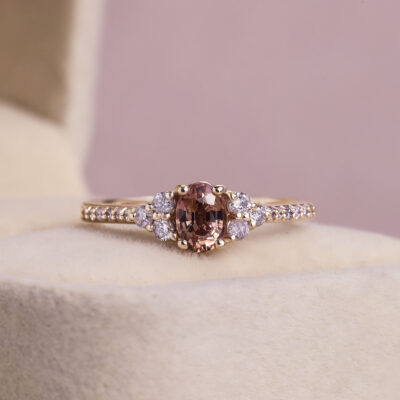 1.05 Ct Orange Oval Sapphire & Natural Light Pink Diamond 14k Rose Gold Ring