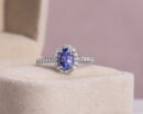 1.07 Ct Bluish Purple Oval Tanzanite & Natural Diamond Round 14k White Gold Ring