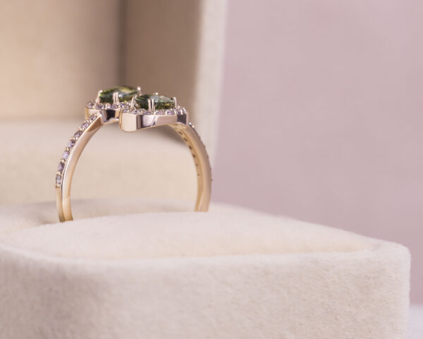 2 Ct Green Sapphire & Natural Faint-Light Pink Diamond 14k Rose Gold Spiral Ring - Image 2