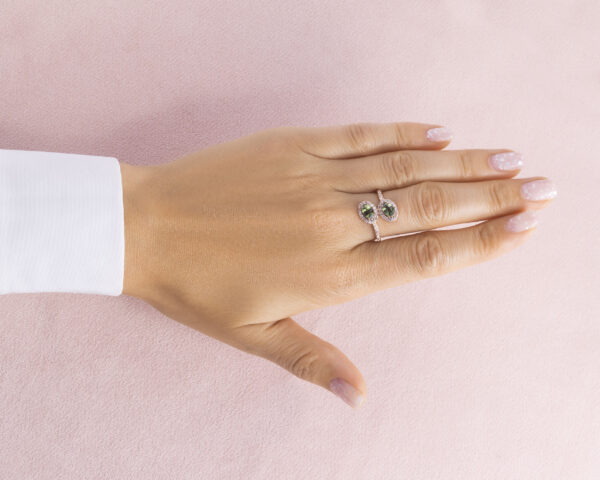 2 Ct Green Sapphire & Natural Faint-Light Pink Diamond 14k Rose Gold Spiral Ring - Image 7