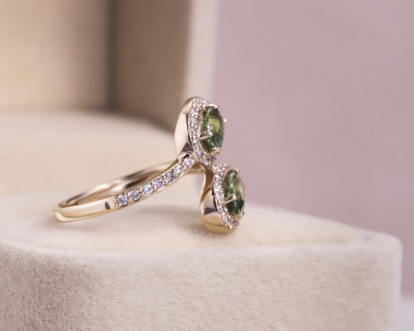 2 Ct Green Sapphire & Natural Faint-Light Pink Diamond 14k Rose Gold Spiral Ring - Image 3