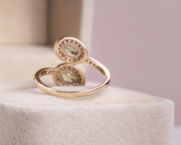 2 Ct Green Sapphire & Natural Faint-Light Pink Diamond 14k Rose Gold Spiral Ring - Image 4