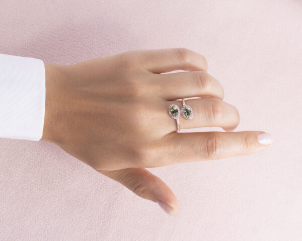 2 Ct Green Sapphire & Natural Faint-Light Pink Diamond 14k Rose Gold Spiral Ring - Image 6
