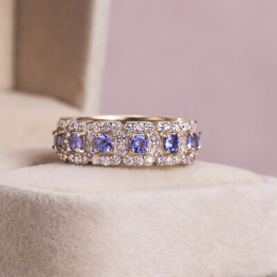 2.35 Ct Bluish Purple Tanzanite & Faint-Light Pink Diamond 14k Rose Gold Ring