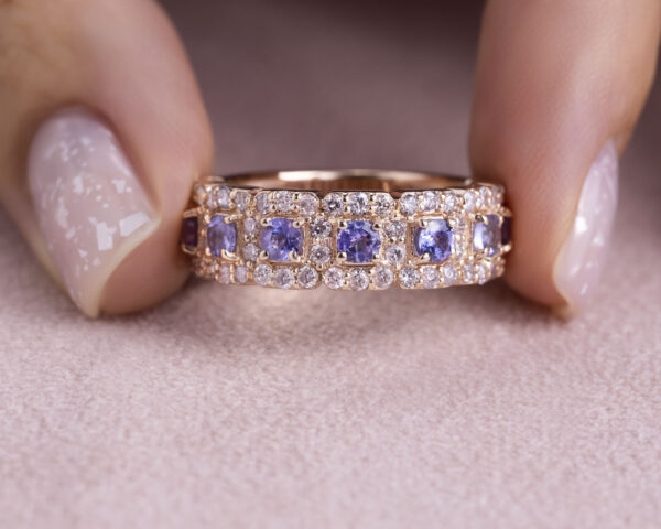 2.35 Ct Bluish Purple Tanzanite & Faint-Light Pink Diamond 14k Rose Gold Ring - Image 5