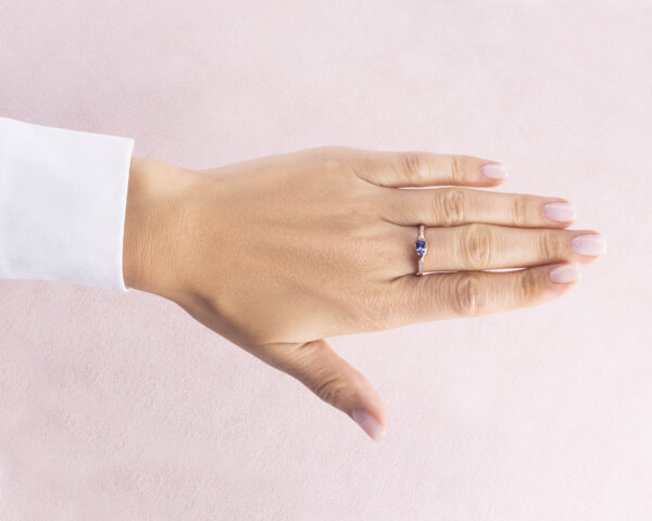 0.62 Ct Violetish Blue Tanzanite & Faint-Light Pink Diamond SI2-I1 14k Rose Gold Ring - Image 7