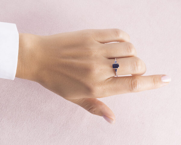 1.32 Ct Sapphire & Diamond Half Eternity Ring 14k Rose Gold Rectangle Step Cut - Image 7
