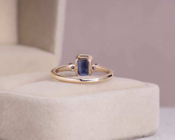 1.32 Ct Sapphire & Diamond Half Eternity Ring 14k Rose Gold Rectangle Step Cut - Image 3