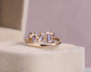 1.85 Ct Bluish Purple Tanzanite Mix Shapes & Faint-Light Pink Diamond SI2-I1 14k Rose Gold Ring