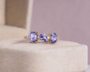 1.85 Ct Bluish Purple Tanzanite Mix Shapes & Faint-Light Pink Diamond SI2-I1 14k Rose Gold Ring
