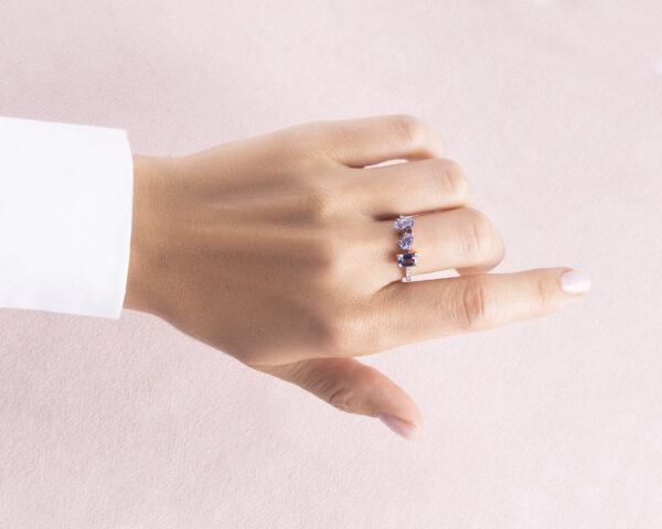1.85 Ct Bluish Purple Tanzanite Mix Shapes & Faint-Light Pink Diamond SI2-I1 14k Rose Gold Ring - Image 7