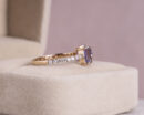 1.85 Ct Bluish Purple Tanzanite Mix Shapes & Faint-Light Pink Diamond SI2-I1 14k Rose Gold Ring