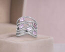 3.25 Ct Pink Sapphire & Diamond Ring in 14k White Gold Emerald Cut Transparent