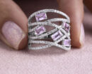 3.25 Ct Pink Sapphire & Diamond Ring in 14k White Gold Emerald Cut Transparent
