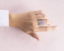 3.25 Ct Pink Sapphire & Diamond Ring in 14k White Gold Emerald Cut Transparent