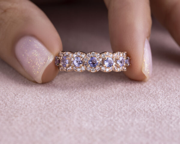 1.40 Ct Tanzanite & Diamond Ring 14k Rose Gold Bluish Purple Transparent Round - Image 5