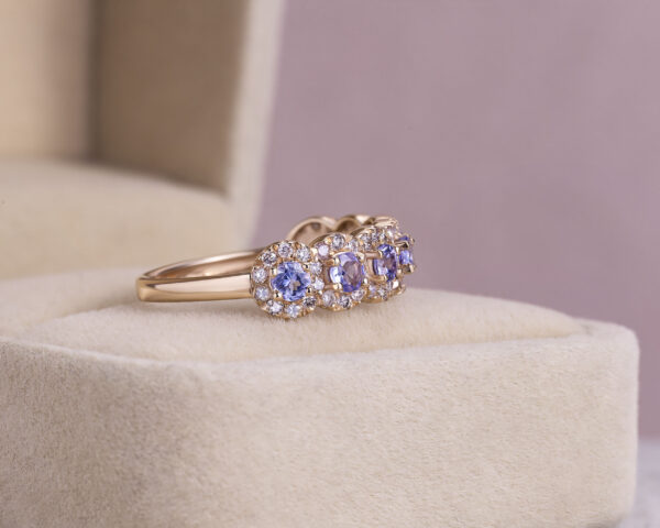 1.40 Ct Tanzanite & Diamond Ring 14k Rose Gold Bluish Purple Transparent Round - Image 3