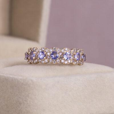 1.40 Ct Tanzanite & Diamond Ring 14k Rose Gold Bluish Purple Transparent Round