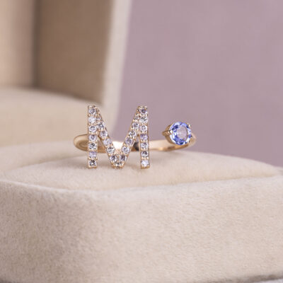 0.45 Ct Blue Tanzanite & Natural Faint-Light Pink Diamond 14k Rose Gold Ring