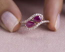2 Ct Natural Red Ruby & Diamond Ring in Solid 14k Rose Gold Pear Cut Transparent