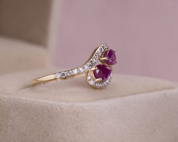 2 Ct Natural Red Ruby & Diamond Ring in Solid 14k Rose Gold Pear Cut Transparent - Image 2