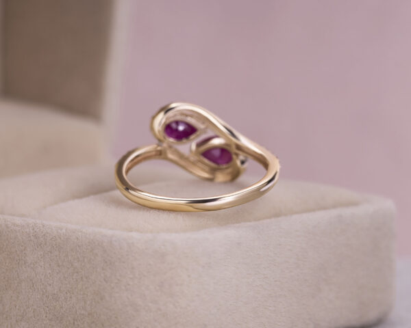 2 Ct Natural Red Ruby & Diamond Ring in Solid 14k Rose Gold Pear Cut Transparent - Image 3