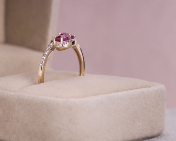 2 Ct Natural Red Ruby & Diamond Ring in Solid 14k Rose Gold Pear Cut Transparent - Image 4