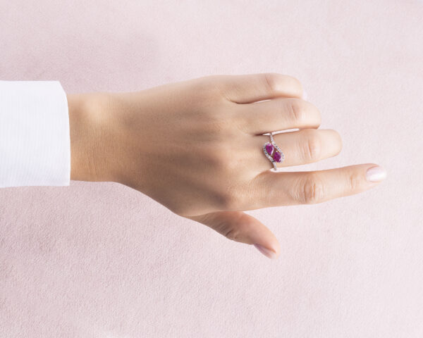 2 Ct Natural Red Ruby & Diamond Ring in Solid 14k Rose Gold Pear Cut Transparent - Image 6